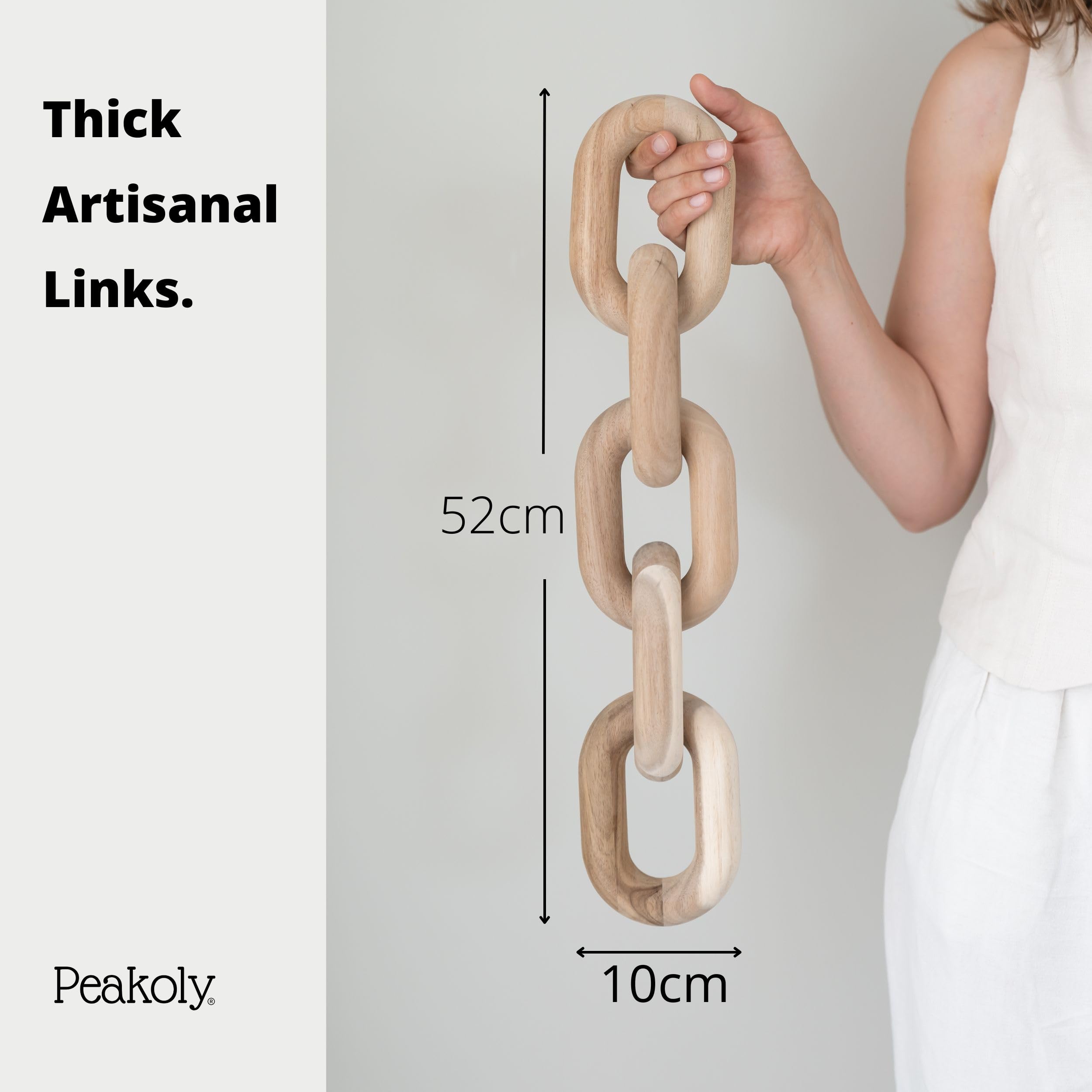 Peakoly acacia chain link decor styled with Nordic and boho shelves