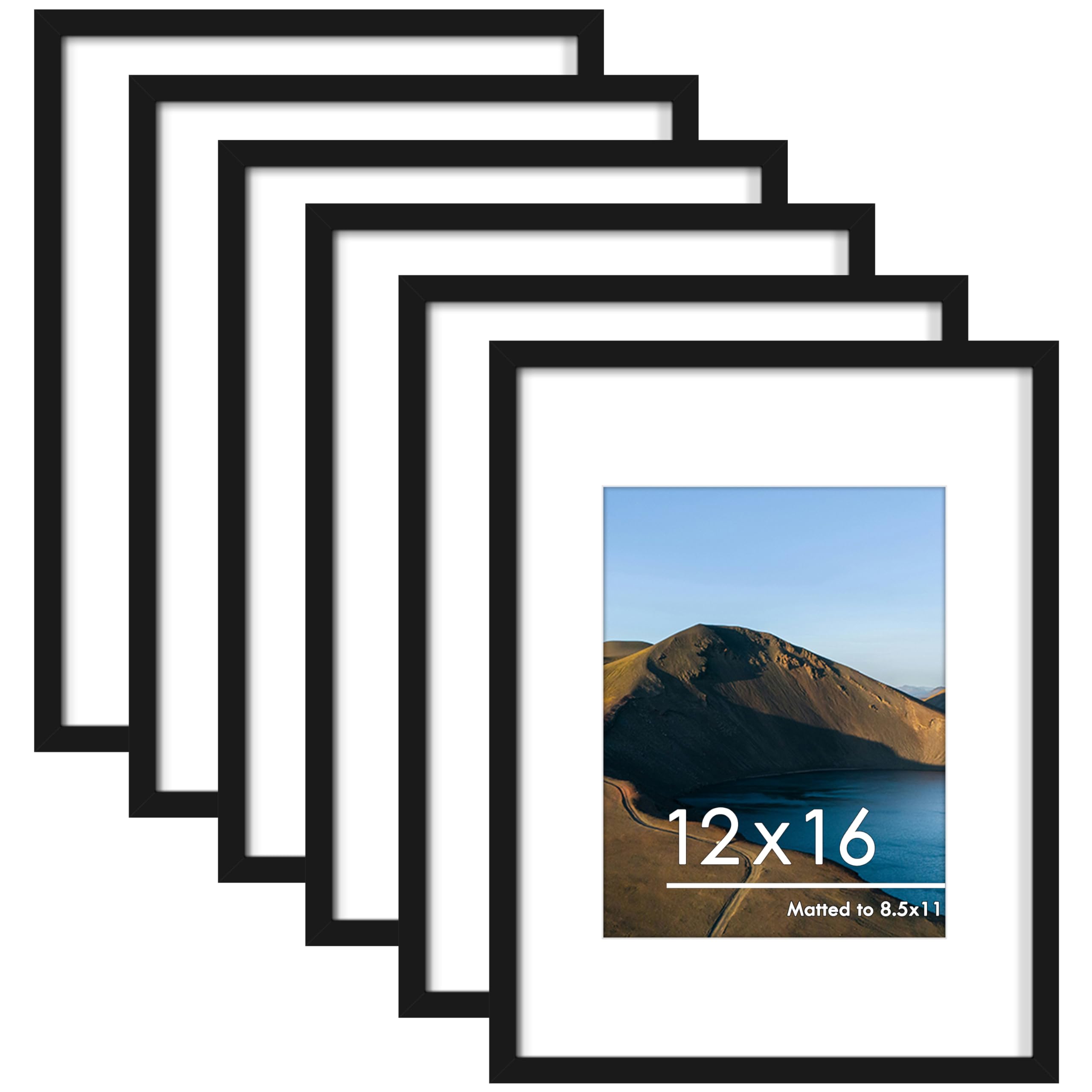 PEALSN 12x16 frame set in black with six sturdy wood frames for wall display.