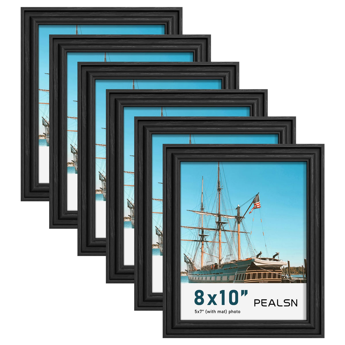 PEALSN 8x10 frame set six, front view shows sturdy black woodgrain