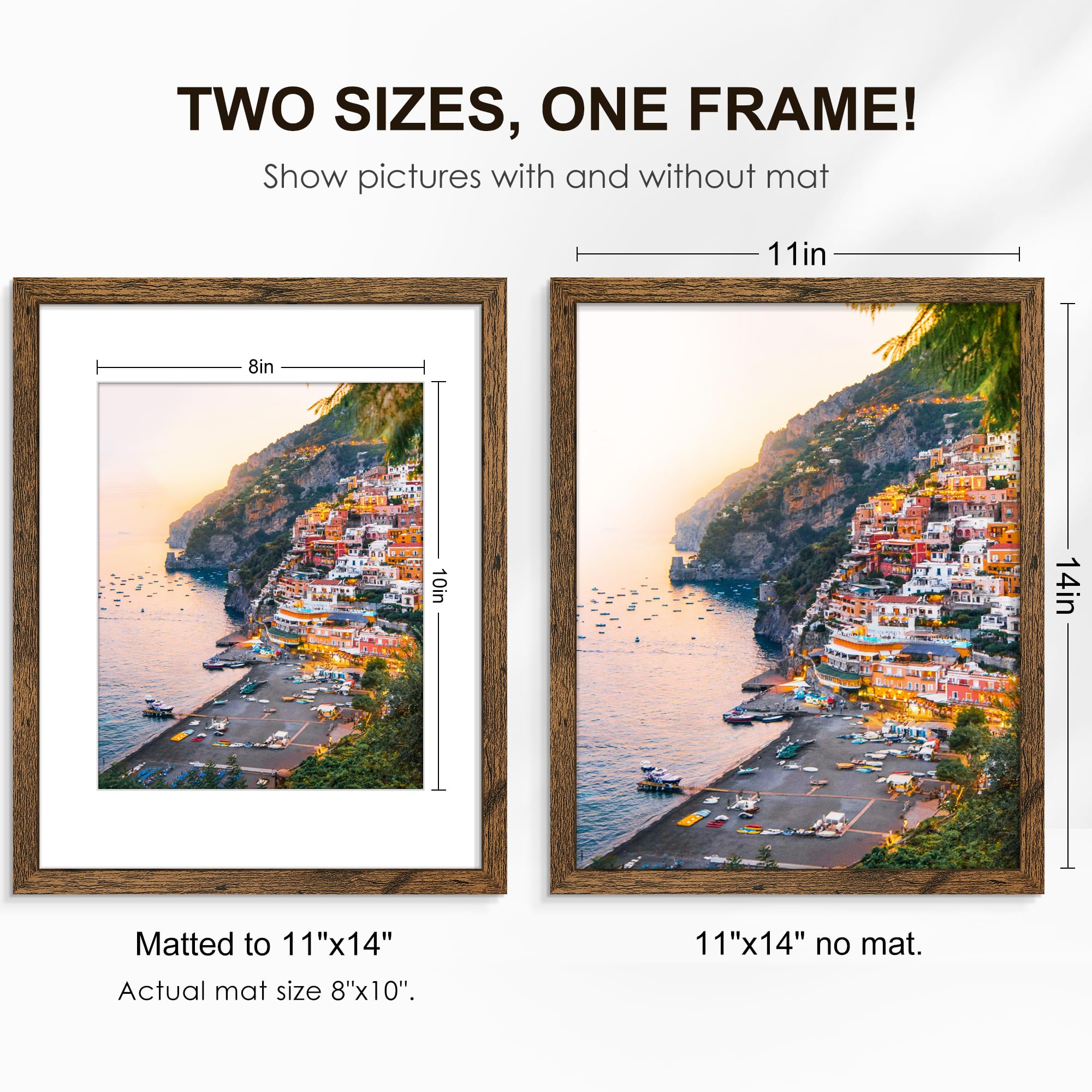 PEALSN 11x14 frame no mat displays full-size photos clearly.