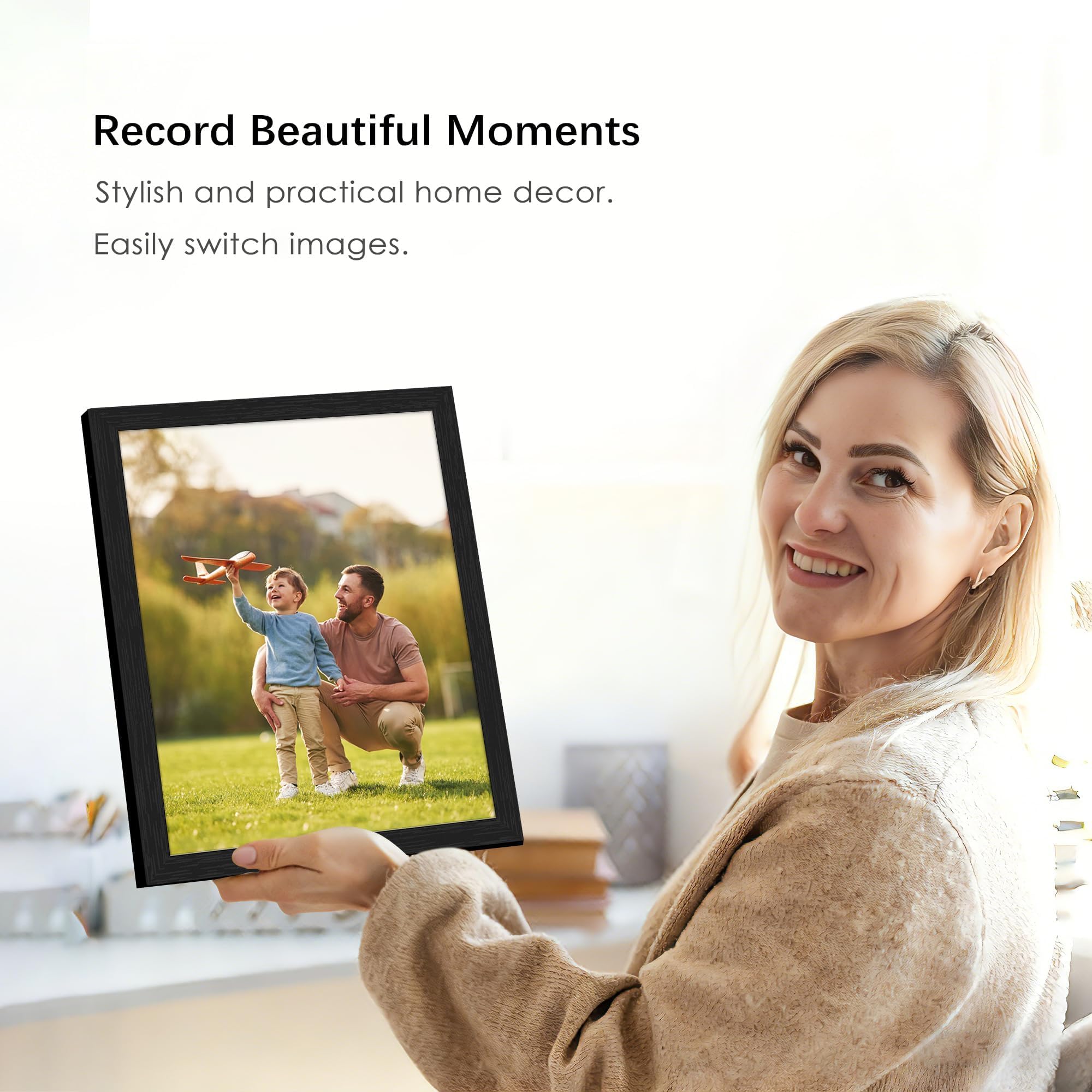PEALSN slim-profile frames work on desks or mantels.