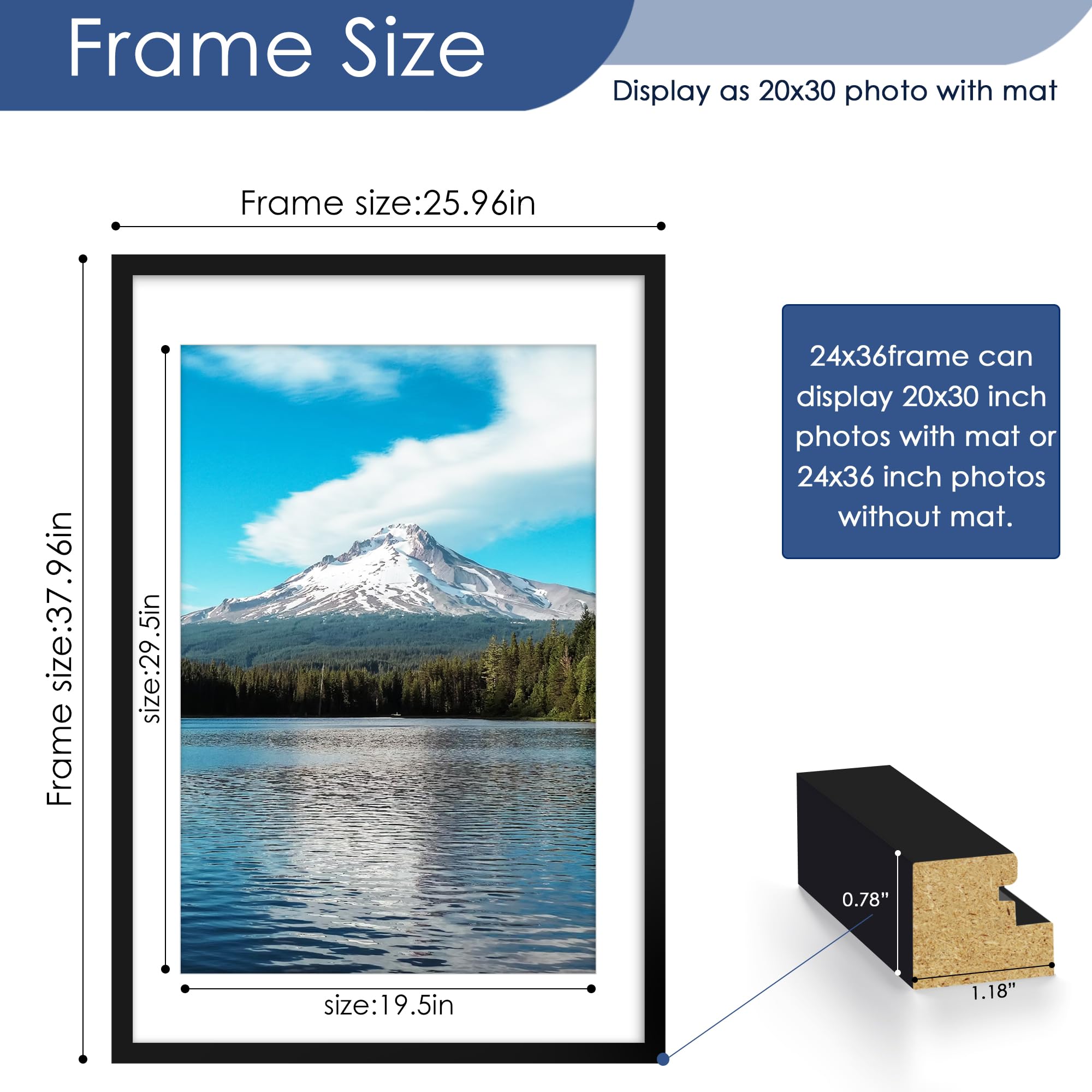 PEALSN frame with mat showing 20x30 artwork fit