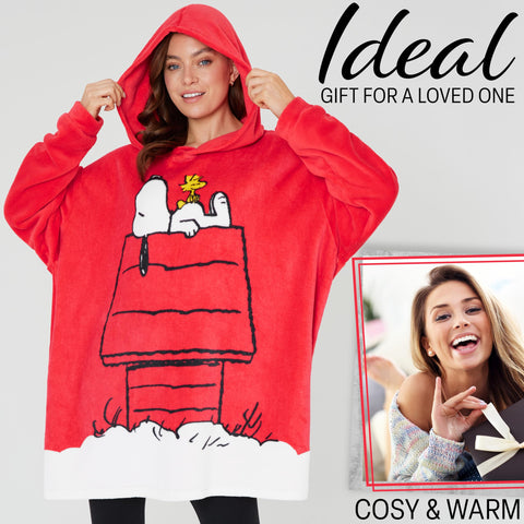 Peanuts Snoopy hoodie blanket on cozy couch, lightweight and breathable.