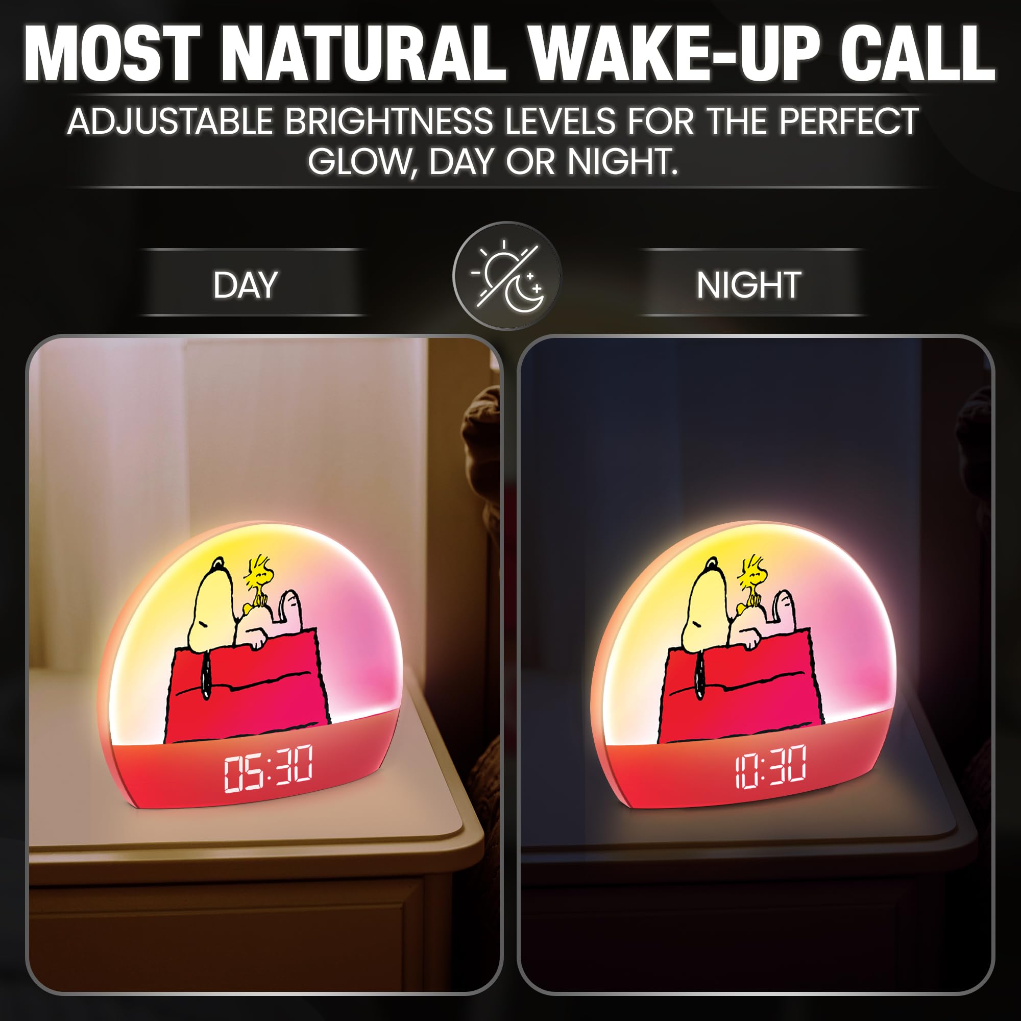 Peanuts Snoopy Sunrise Alarm Clock red color brings playful room charm