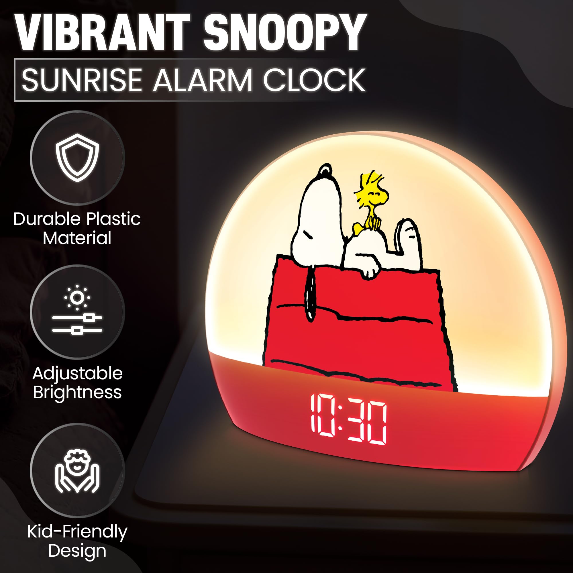 Peanuts Snoopy Sunrise Alarm Clock Snoopy design adds cheerful bedside decor