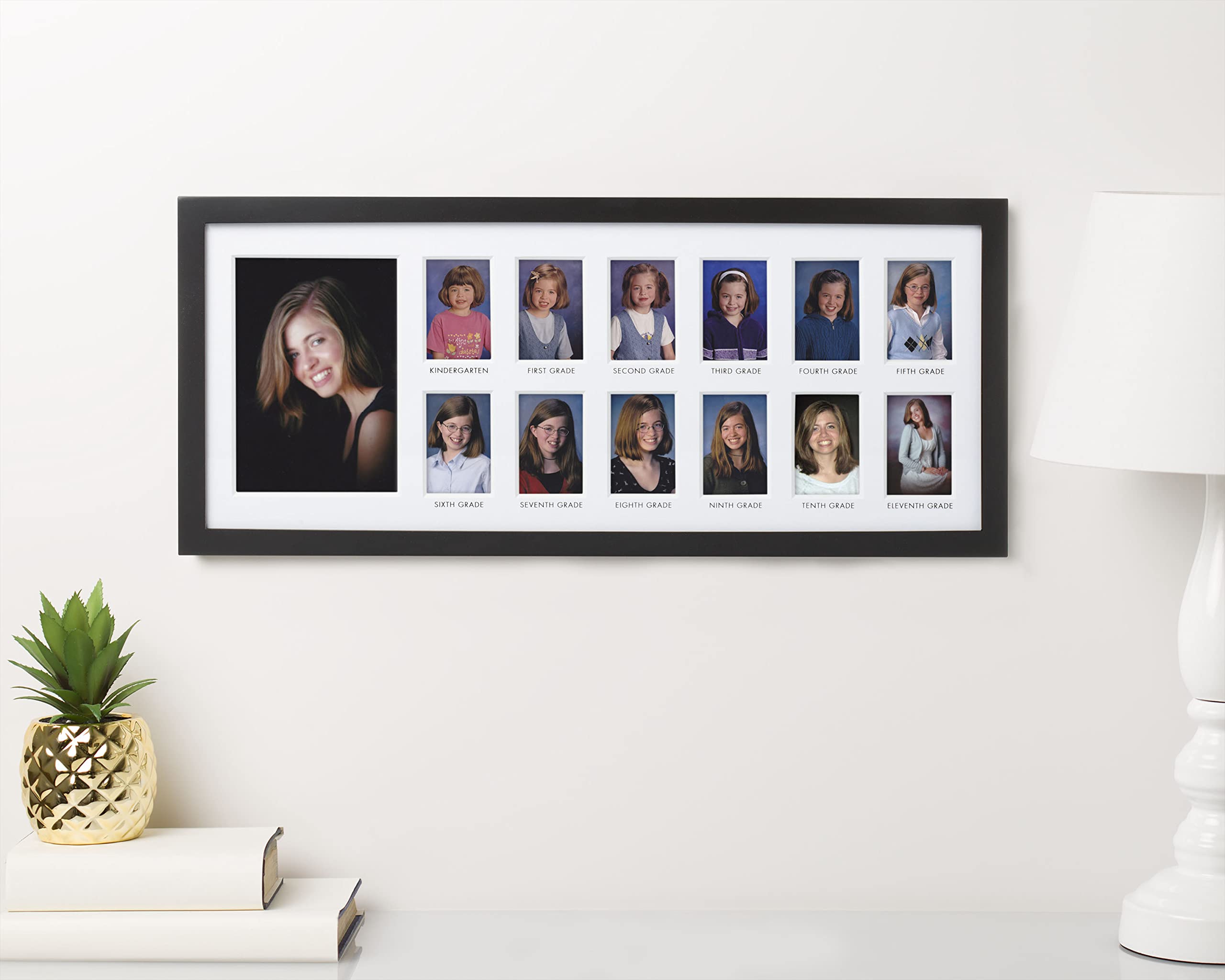 Pearhead School Years frame closeup of 13-photo slots for year-by-year memories.