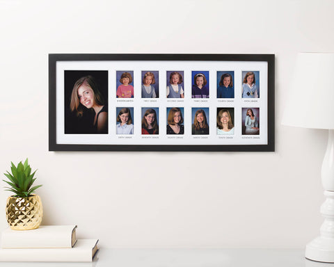 Pearhead School Years frame closeup of 13-photo slots for year-by-year memories.
