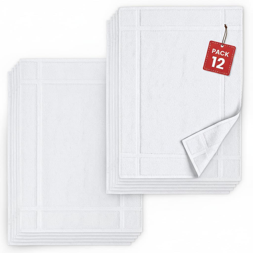 Pearl Linens 12-pack bath mats in white for complete bathroom coverage