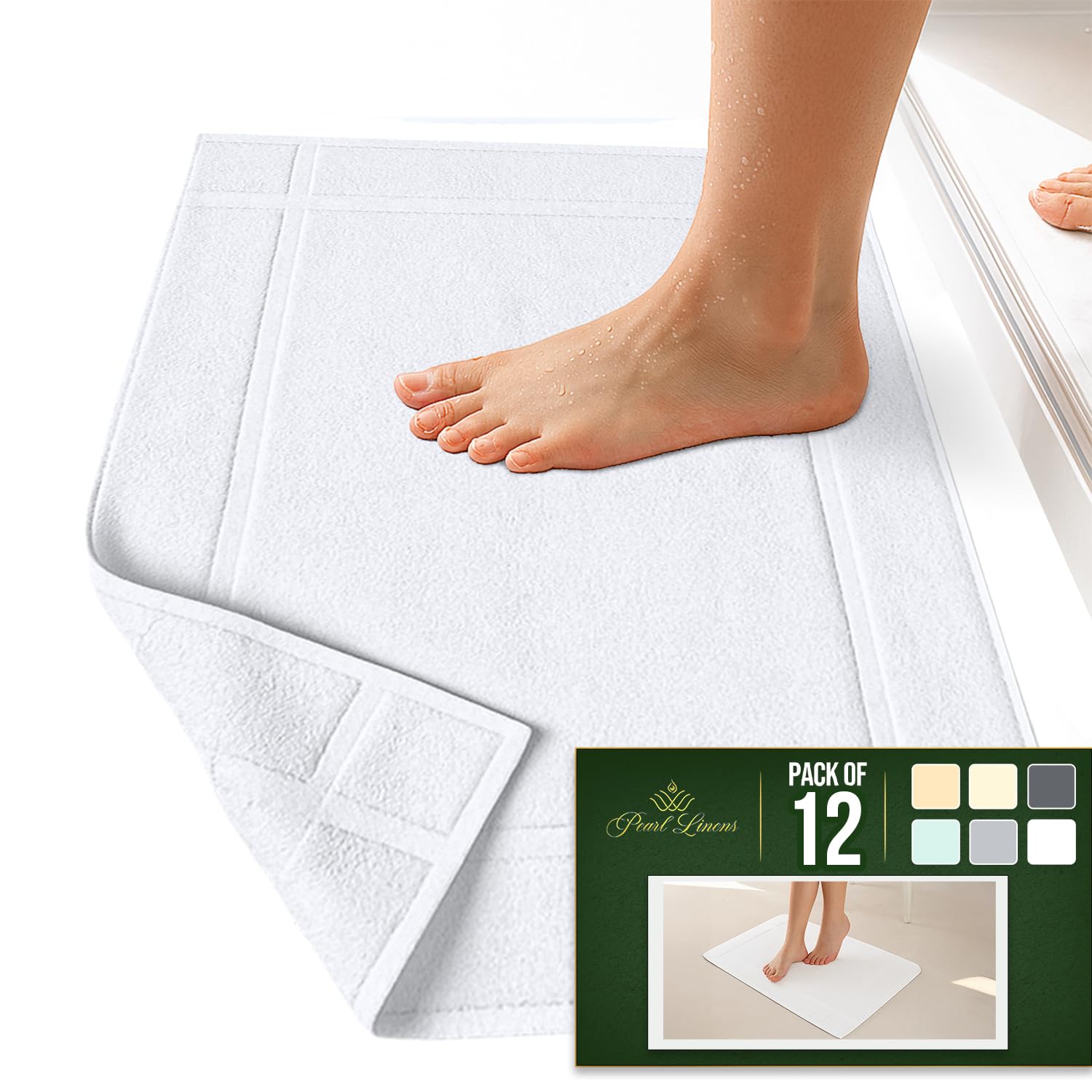 Pearl Linens mat beside tub for post-shower comfort
