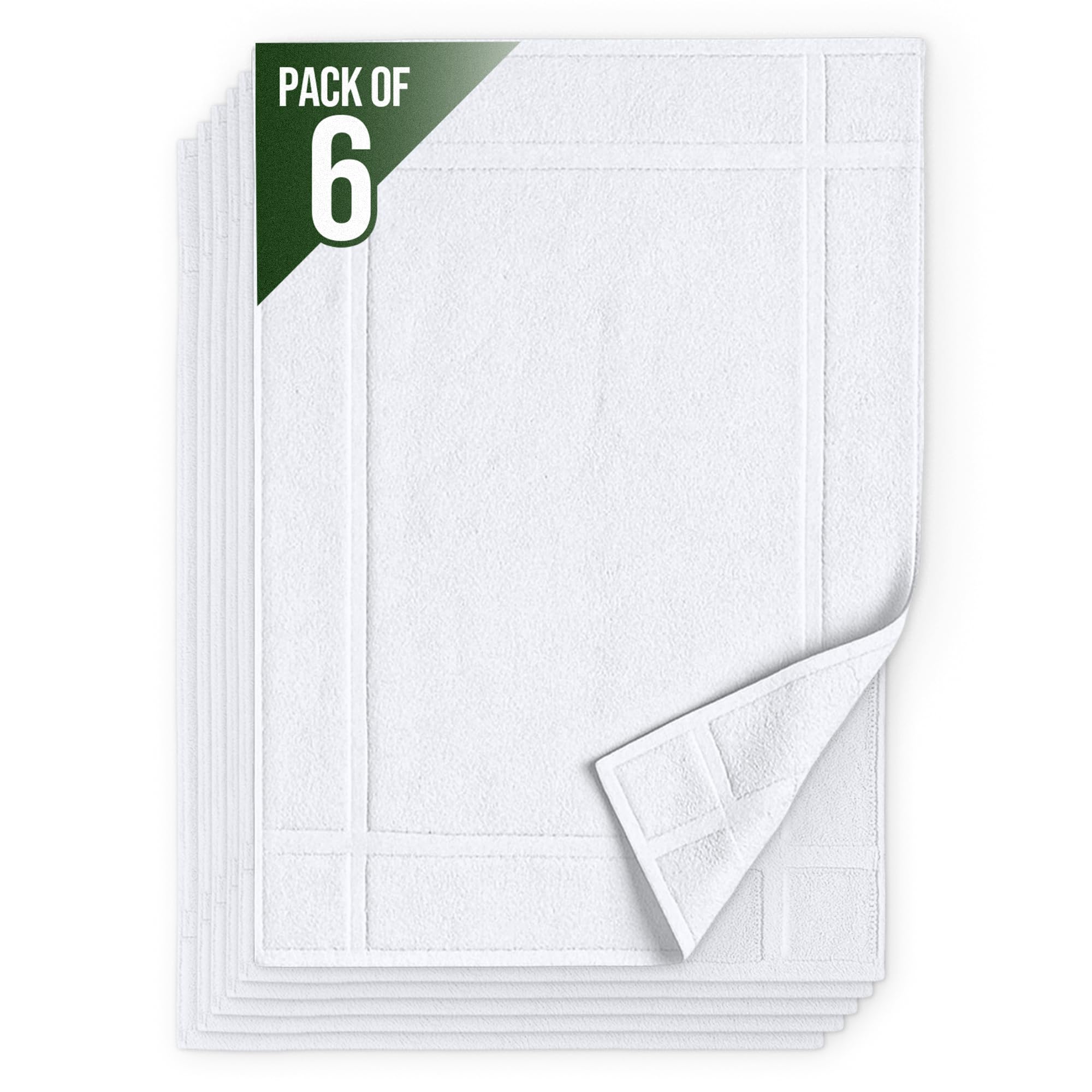 Pearl Linens pack of six white bath mats 20x30 for plush comfort and absorption