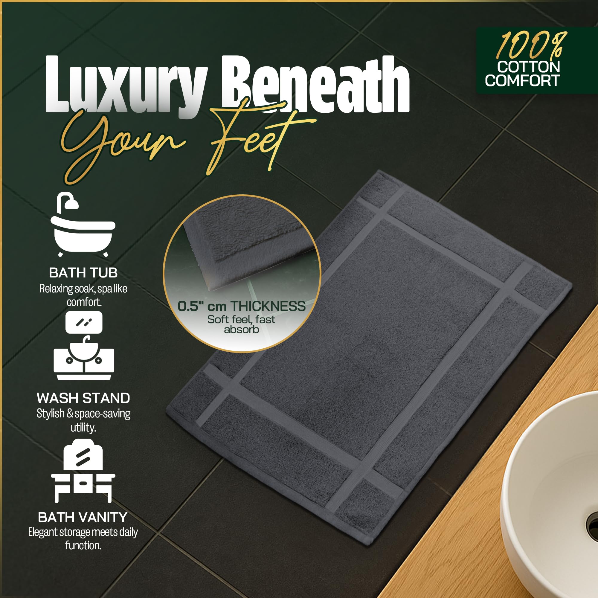 Pearl Linens dark grey bath mat with modern, stain-hiding look.