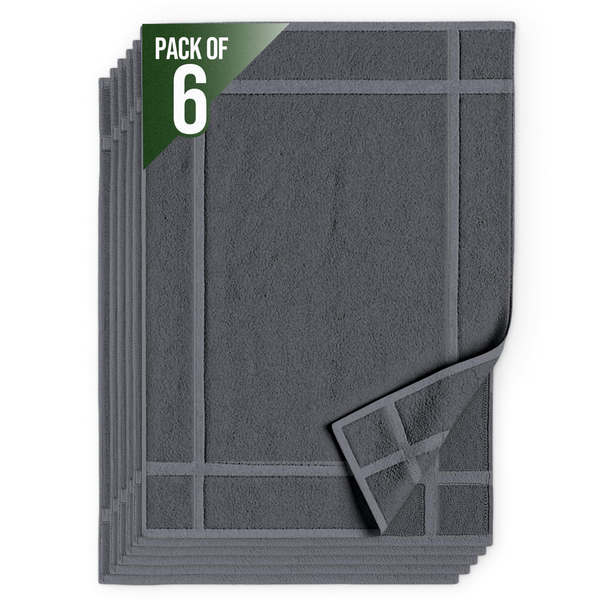 Pearl Linens 6-pack bath mats, 20x30 inches, plush cotton for absorbent foot comfort.