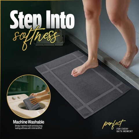 Pearl Linens absorbent cotton mat beside sink for quick-dry daily use.