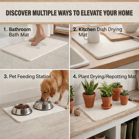 Pebble Nest eco-friendly stone bath mat as a durable alternative to fabric rugs