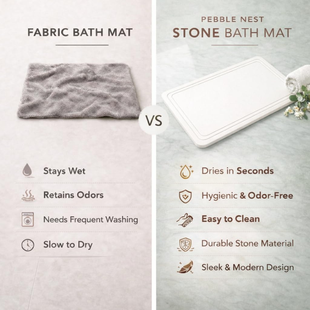 Pebble Nest modern grey stone bath mat for a sleek bathroom look