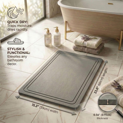 Pebble Nest Stone Bath Mat in slate grey complements modern bathrooms.