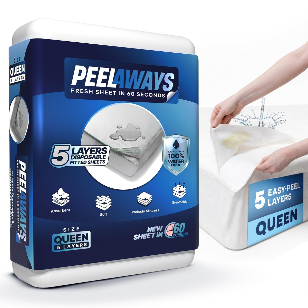 PEELAWAYS 5-layer disposable bed sheets bundle for easy care and hygiene