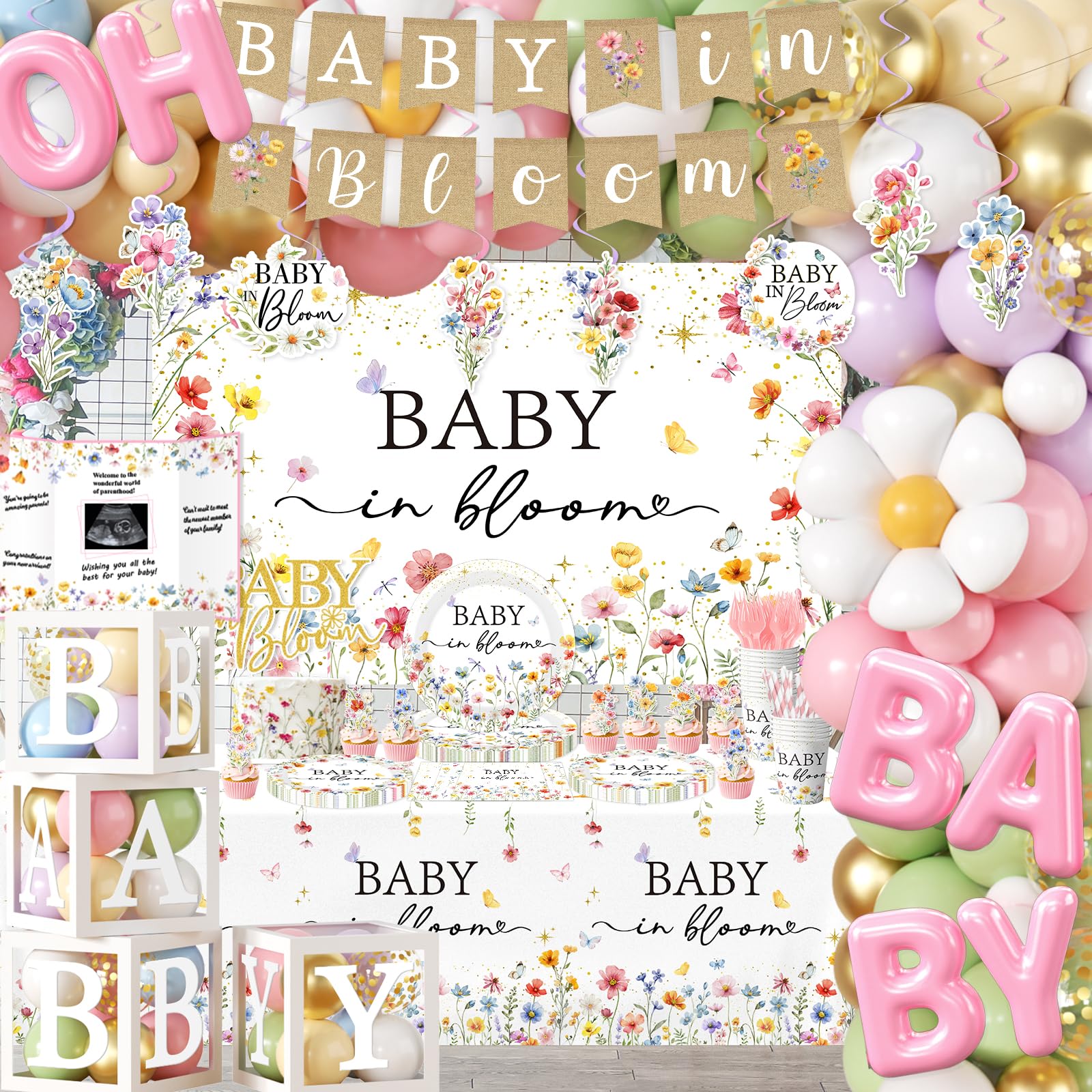 Peghoqu Baby in Bloom Oh Baby foil balloon adds a shiny celebratory touch