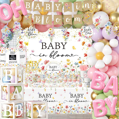 Peghoqu Baby in Bloom Oh Baby foil balloon adds a shiny celebratory touch