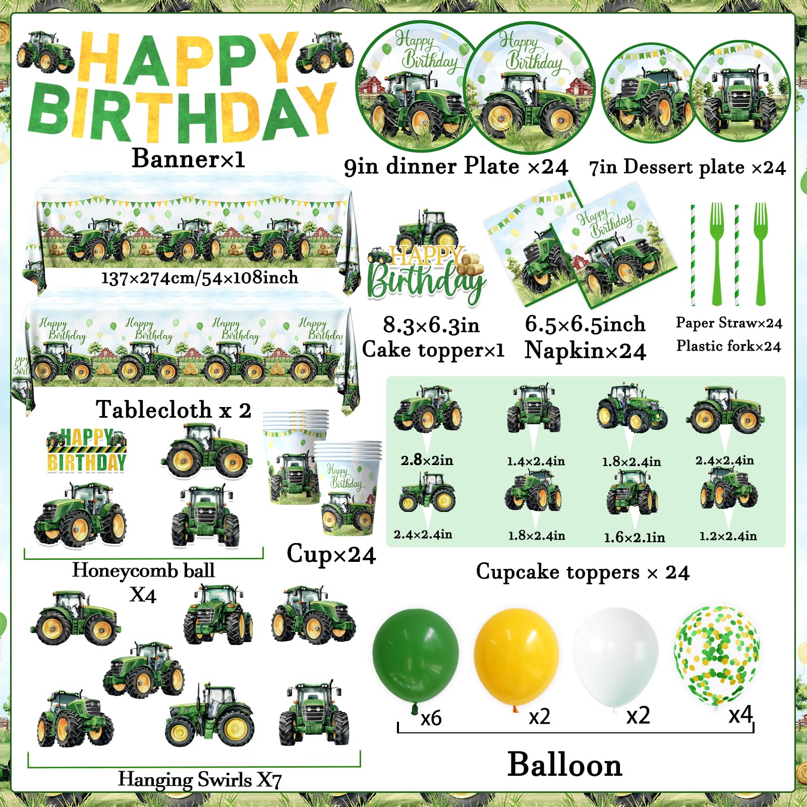 Peghoqu green tractor tablecloth on a party table