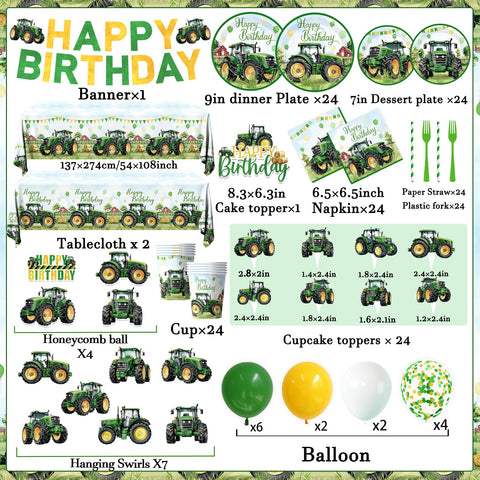 Peghoqu green tractor tablecloth on a party table