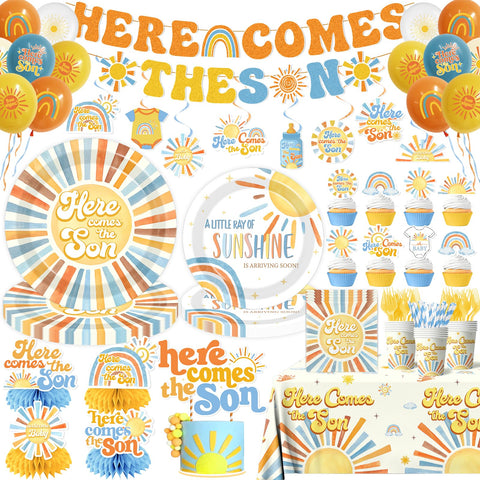 Peghoqu Here Comes The Sun banner brightens the baby shower entrance