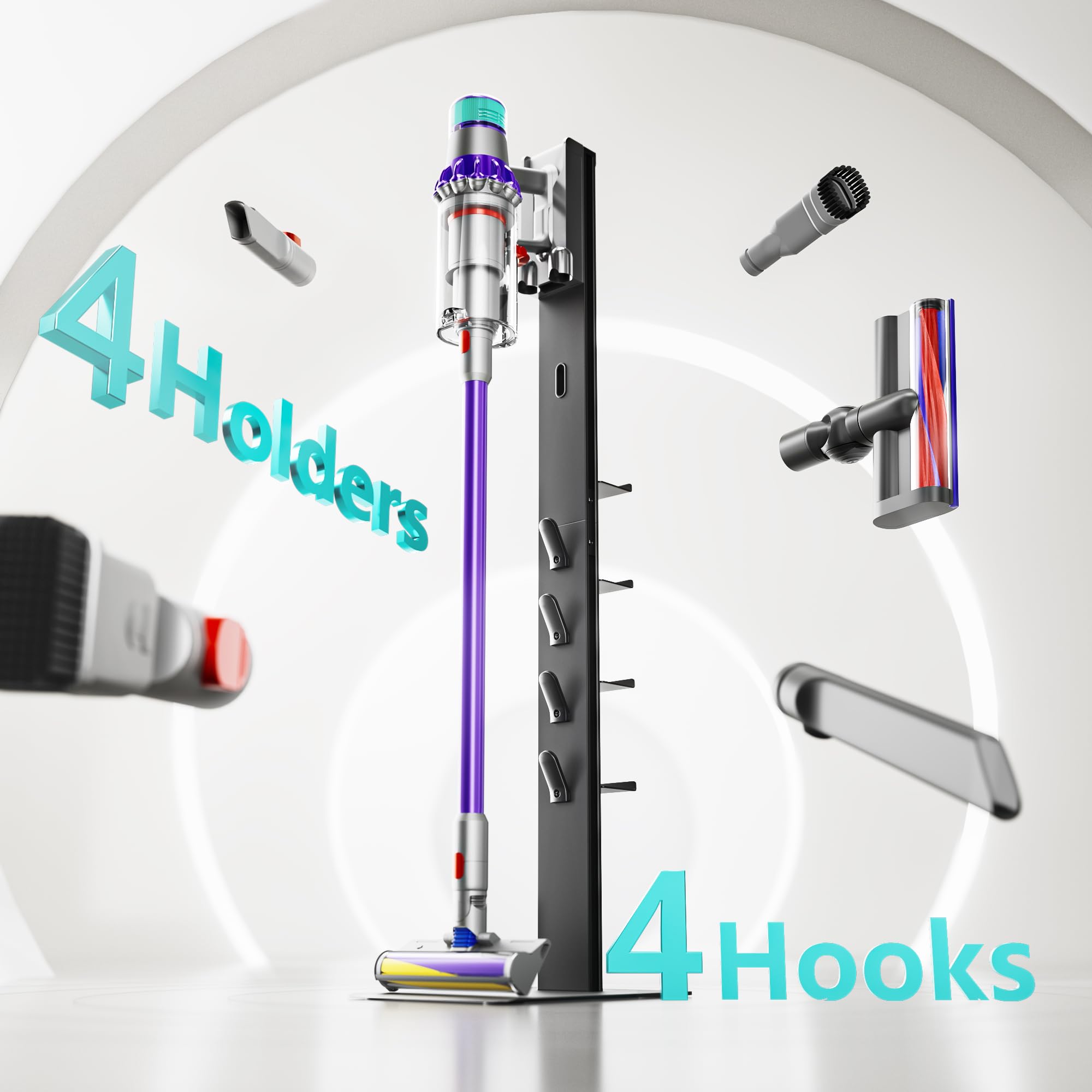PEGZONE vacuum stand shelves securely display attachments for quick access.