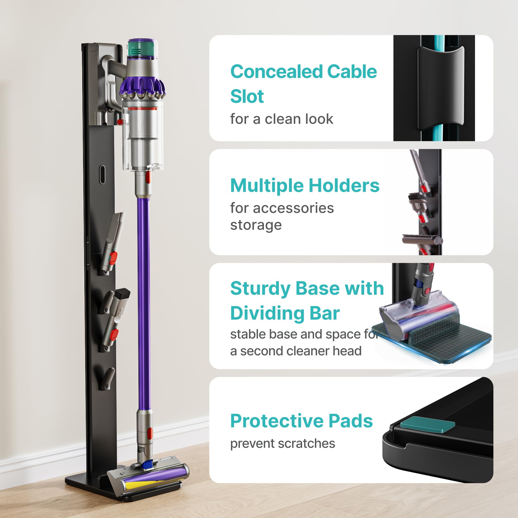 PEGZONE vacuum stand four hooks organize attachments within reach