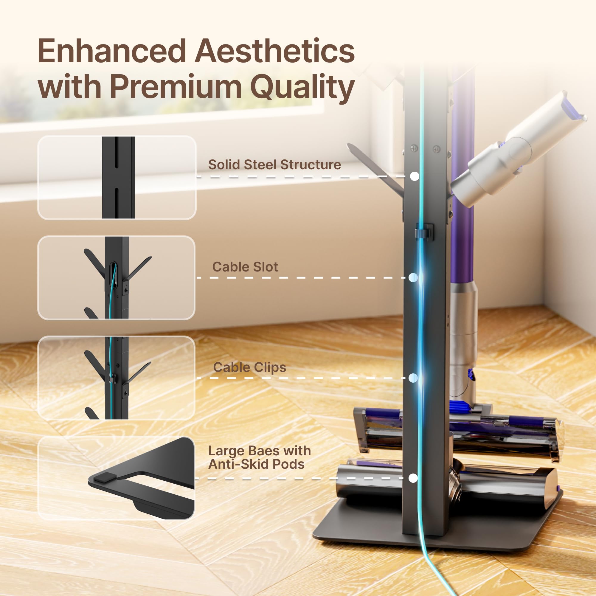PEGZONE vacuum stand includes non-slip pads to protect floors