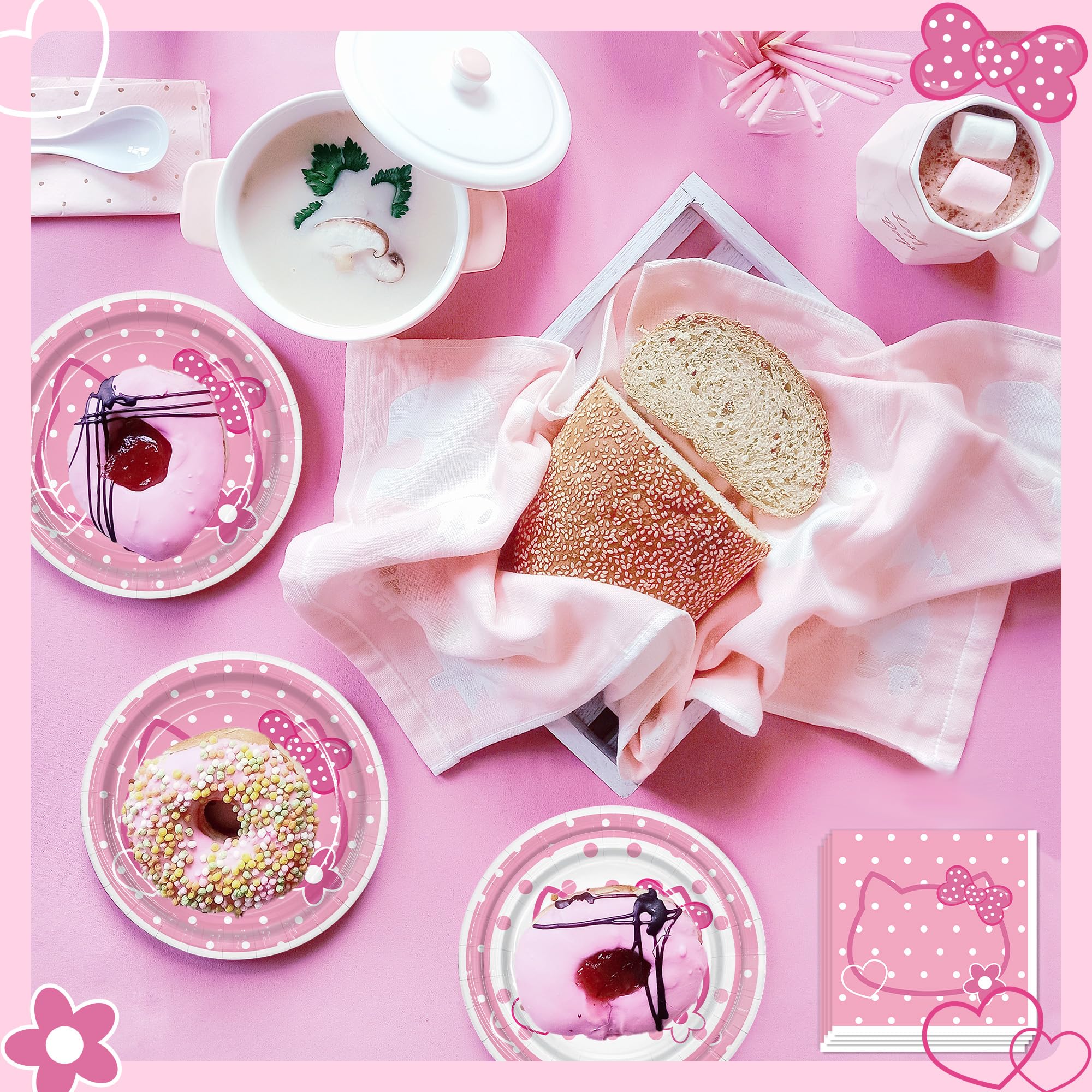 Peiking pink kitten tablecloth protects surfaces during celebrations.