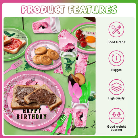 Pekeng pink-green birthday kit napkins simplify quick cleanups.