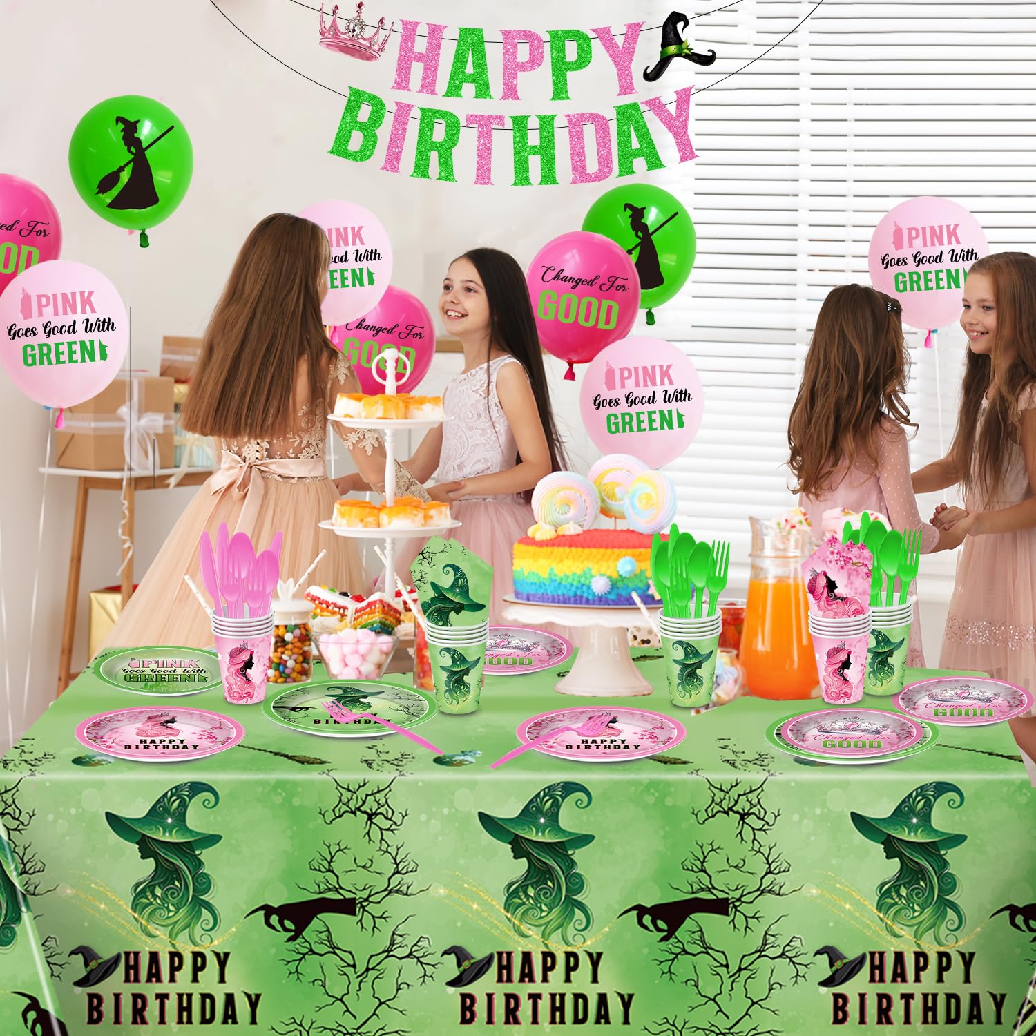 Pekeng pink-green birthday kit cups support mess-free serving.