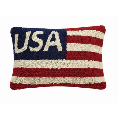 Peking Handicraft USA Flag patriotic mini hooked wool pillow for home decor and seasonal displays.