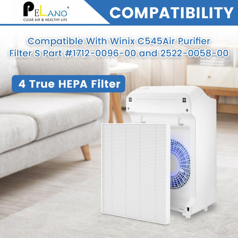 Pelano C545 four-pack side view shows compact filters for placement