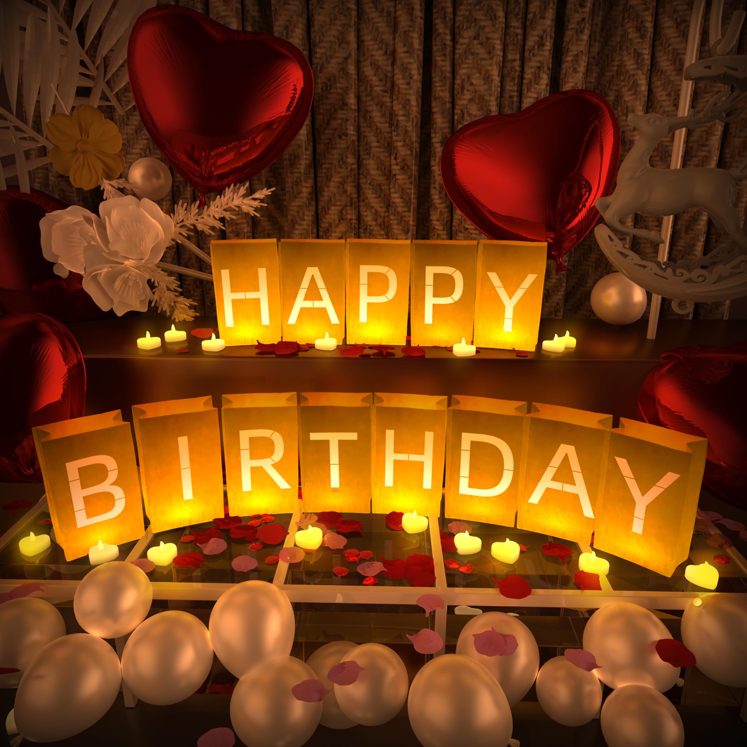 Peledic Happy Birthday letters light up, creating a warm birthday backdrop for photos