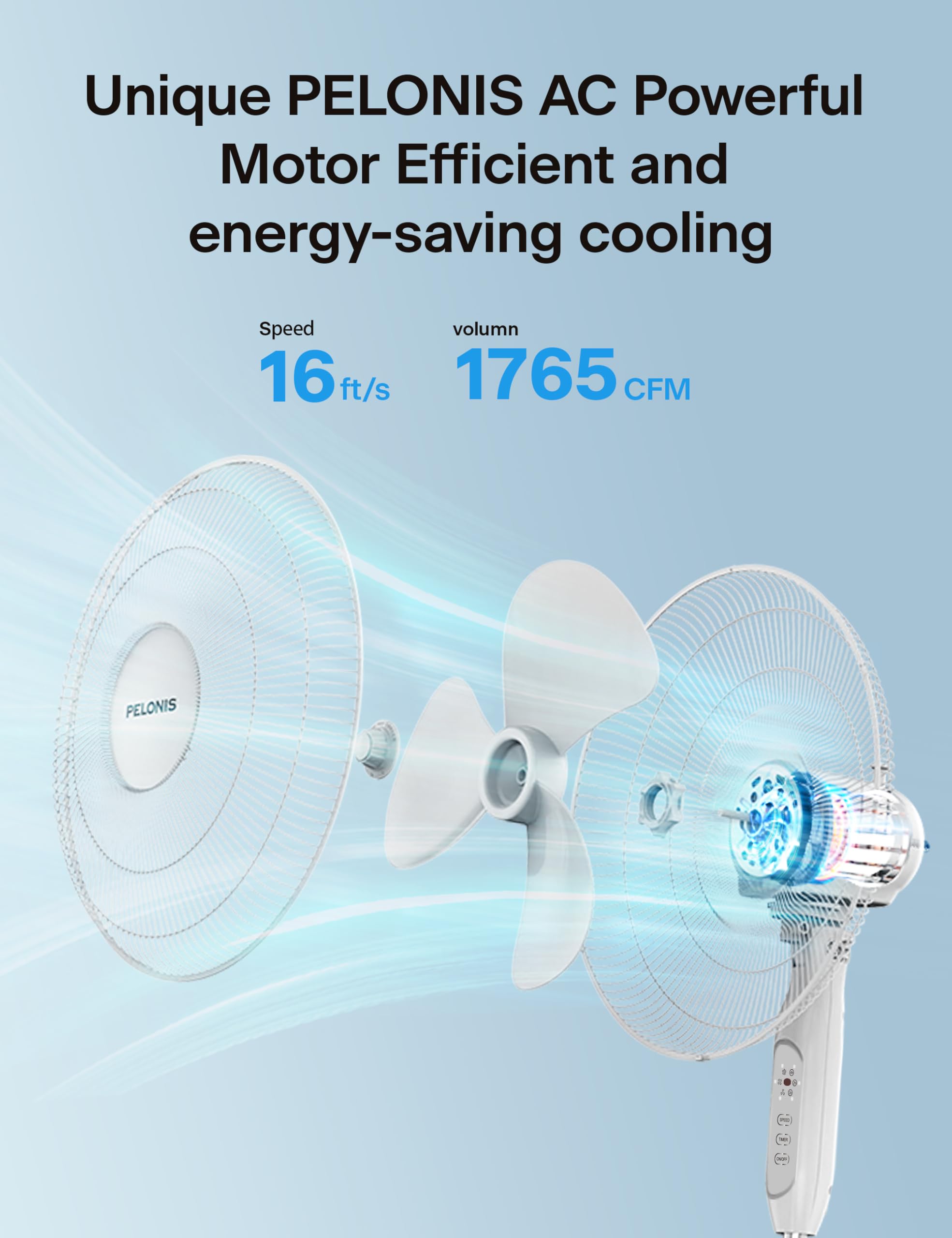PELONIS 90-degree oscillation evenly cools entire room.