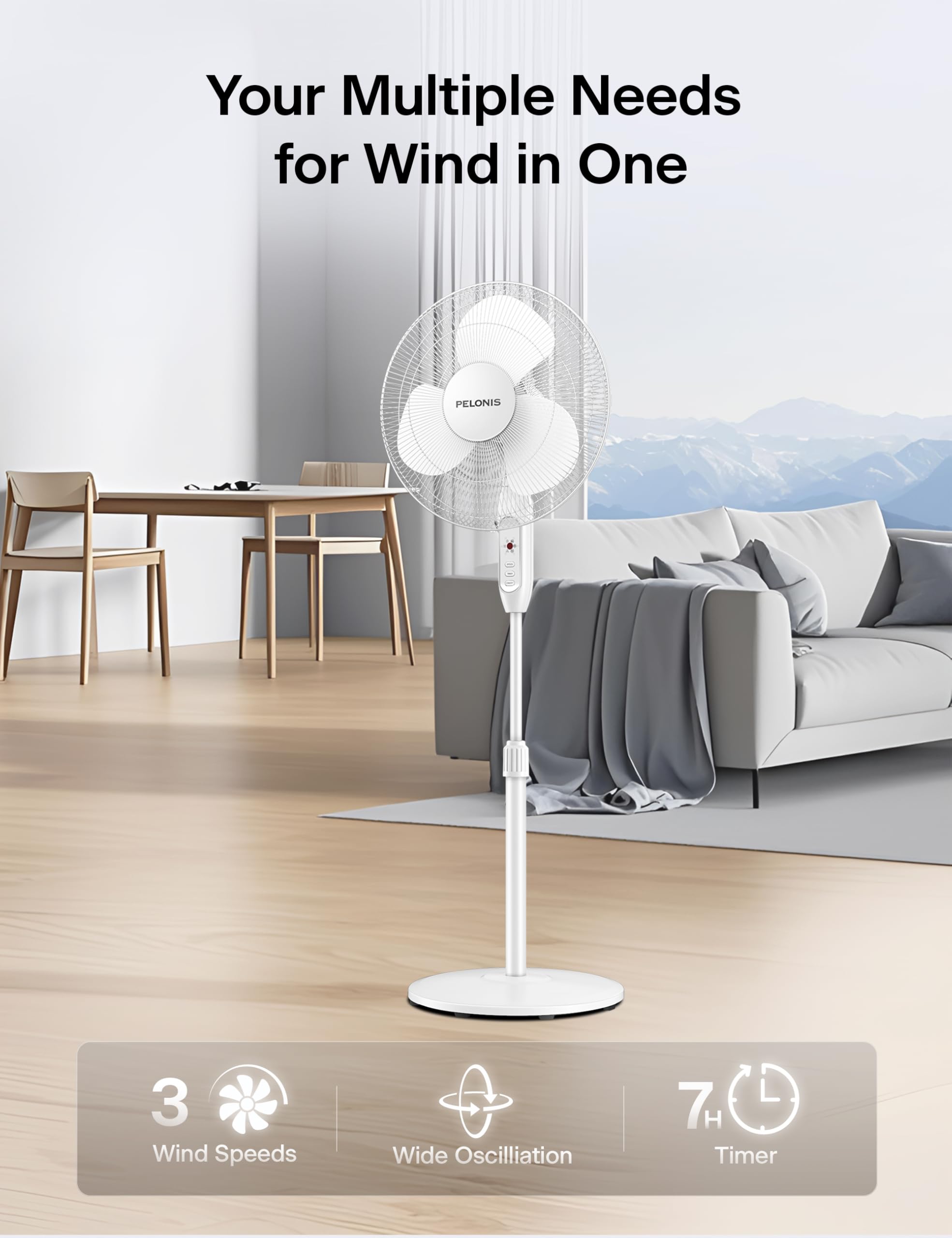 PELONIS 16-inch pedestal fan remote enables effortless adjustments.