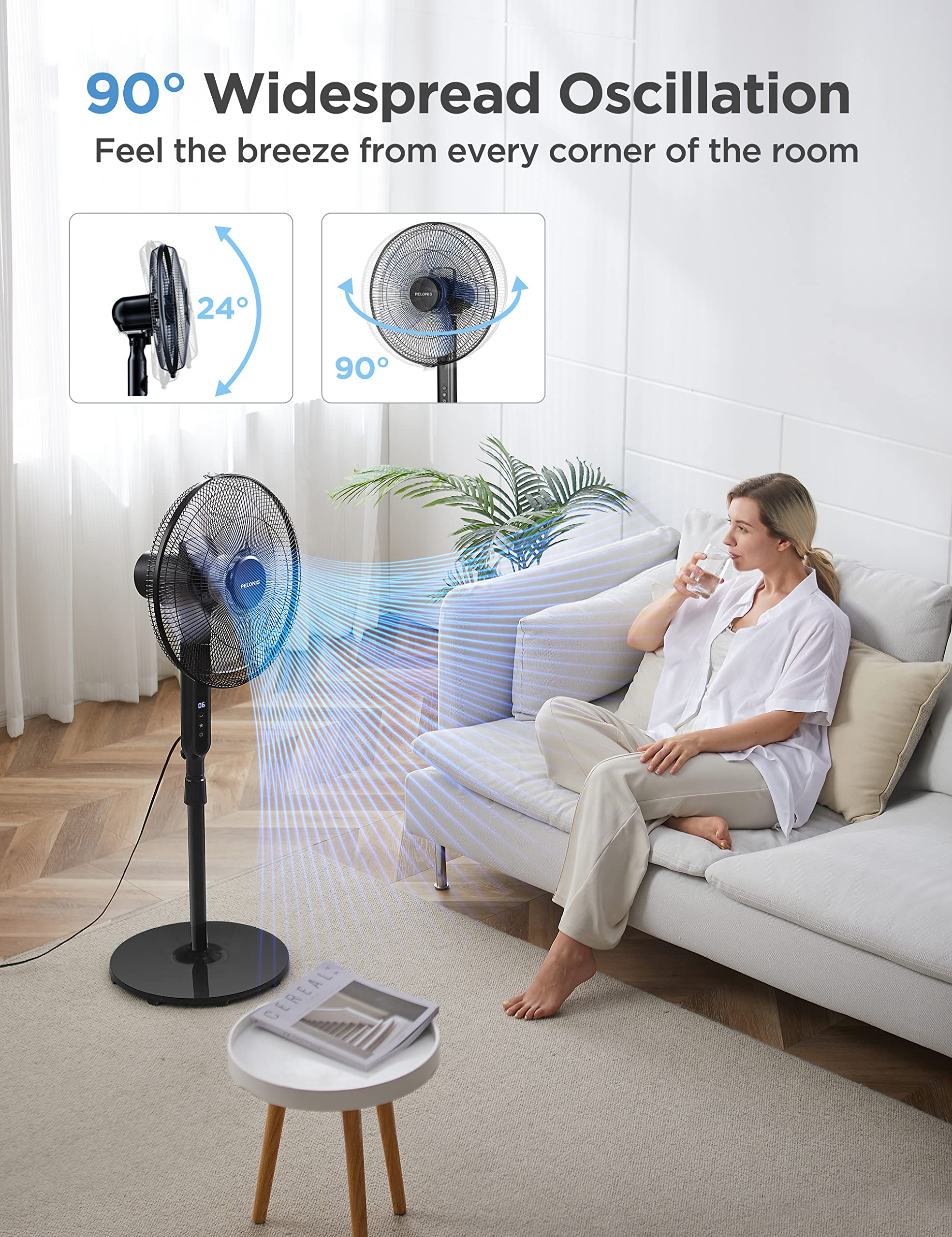 Pelonis 16-inch remote control in use for convenient operation