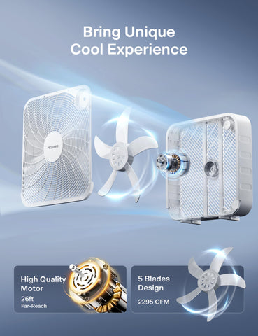 Pelonis 20-inch box fan control panel shows 3 adjustable speeds