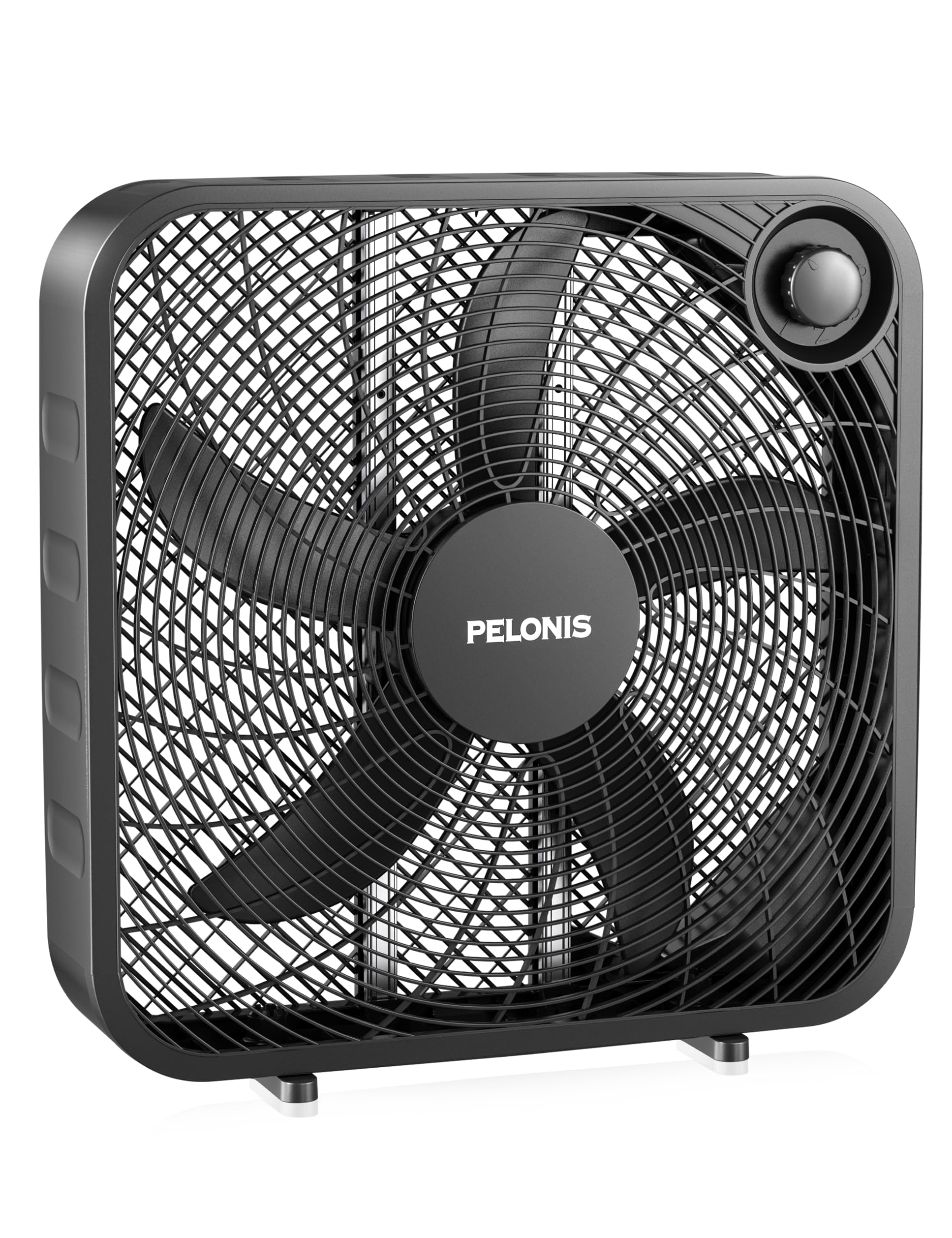 PELONIS 20-inch box fan delivers powerful bedroom airflow for cooling comfort.