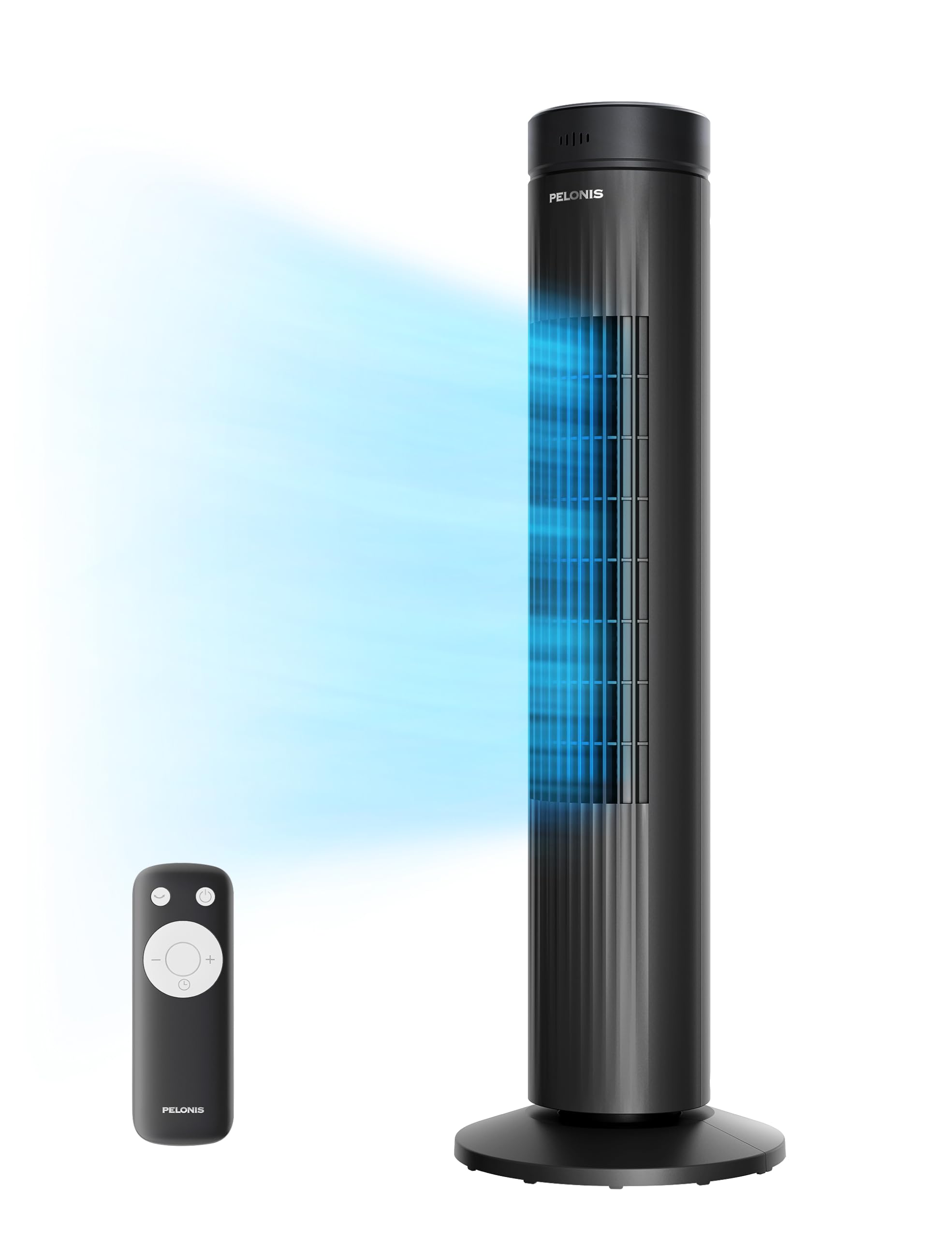 Pelonis 30-inch tower fan being assembled for easy setup in any room.