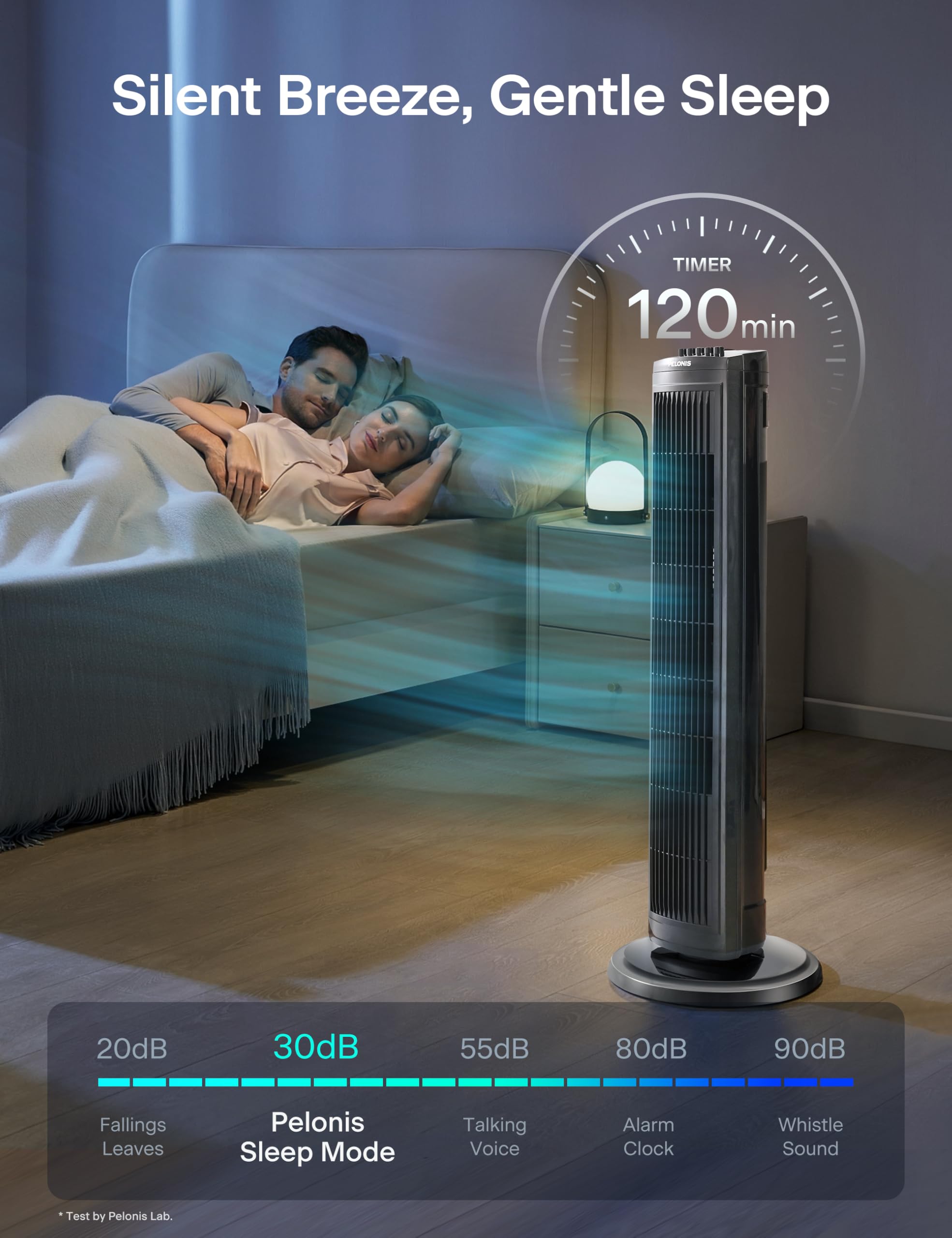PELONIS 30-inch tower fan built-in handle enables effortless portability.