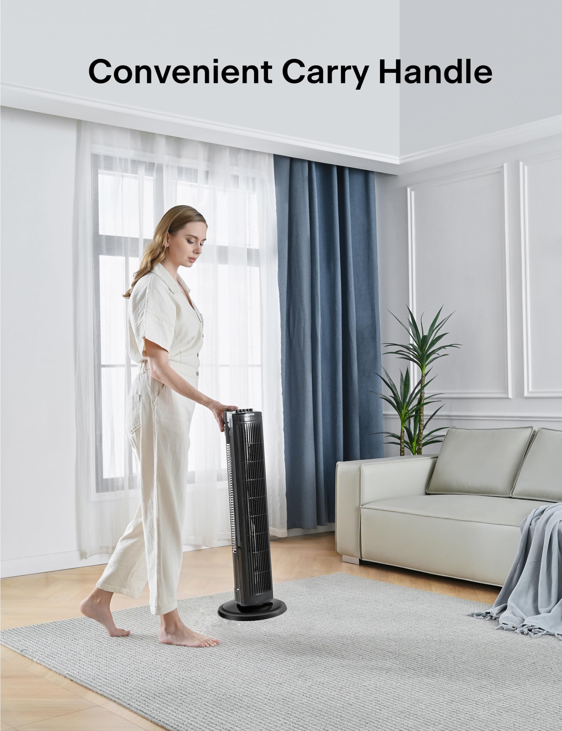 PELONIS 30-inch tower fan durable motor underpins reliable performance.