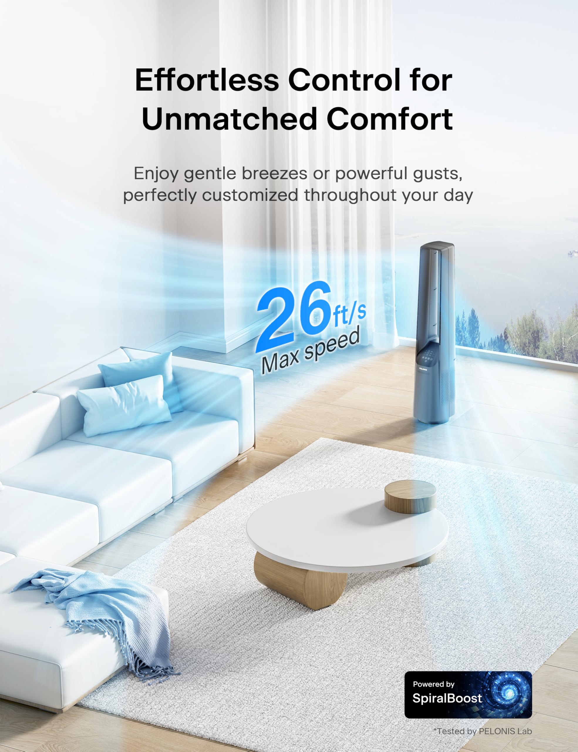 PELONIS 40 inch bladeless tower fan remote control for easy adjustments from across the room
