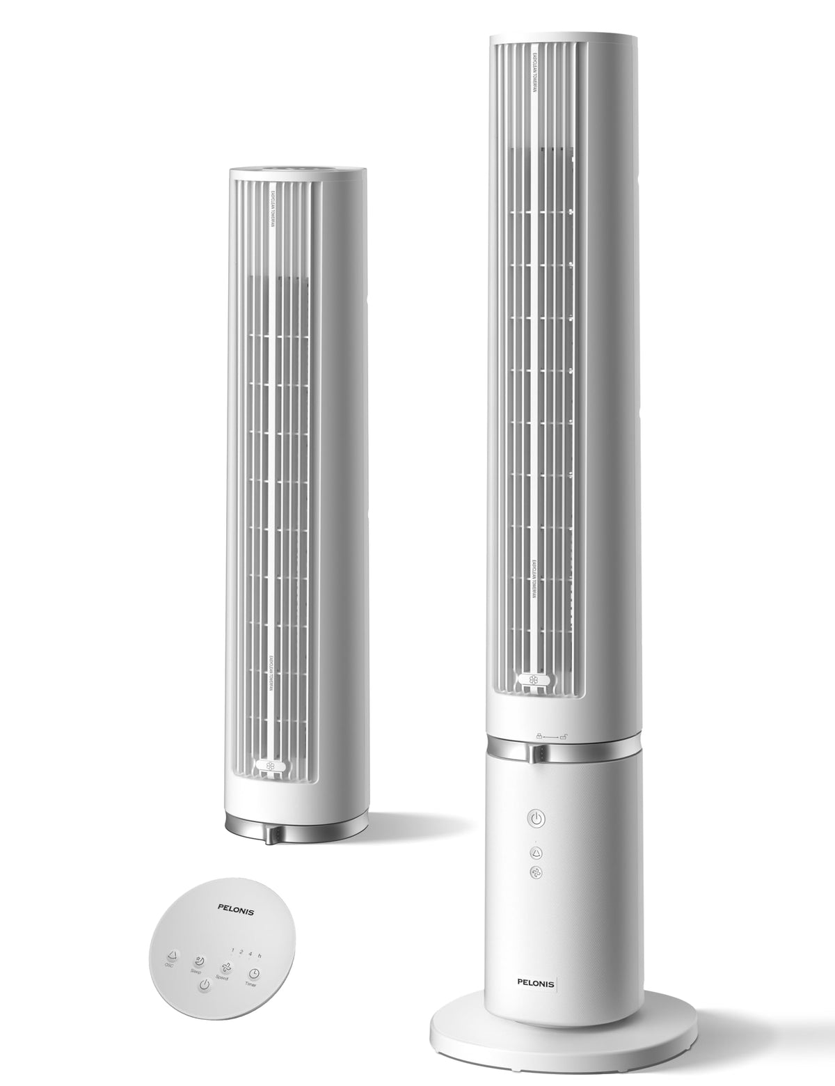 Pelonis 40-inch tower fan front view delivering strong, even airflow for large rooms