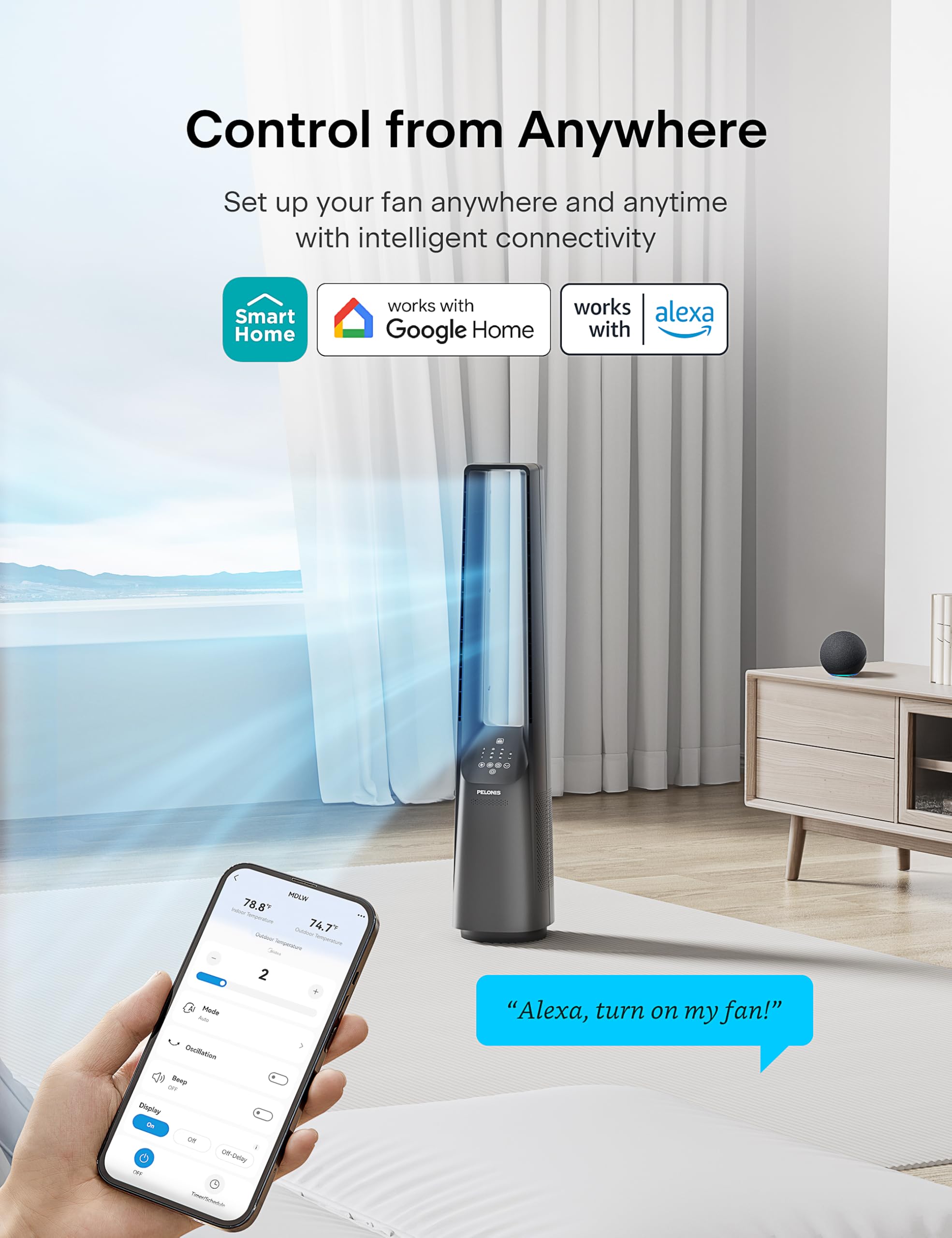 Pelonis energy-saving 33W claim depicts efficient power use