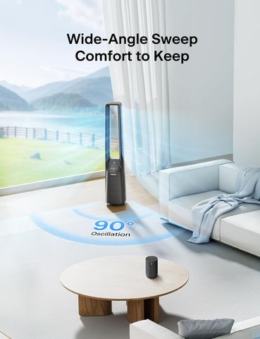 Pelonis 90 degrees oscillation dial shows wide-room coverage