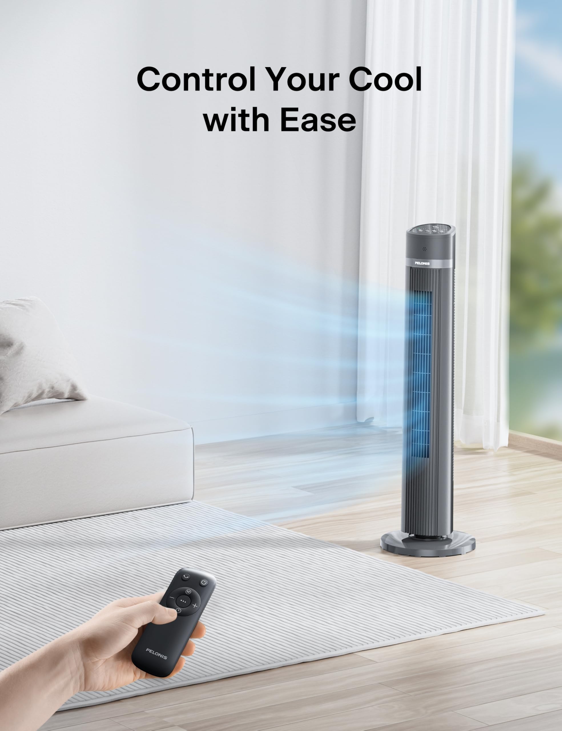 Pelonis 15-hour timer enabling hands-free, timed cooling