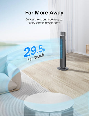 Pelonis tower fan with remote control for easy adjustment from across the room