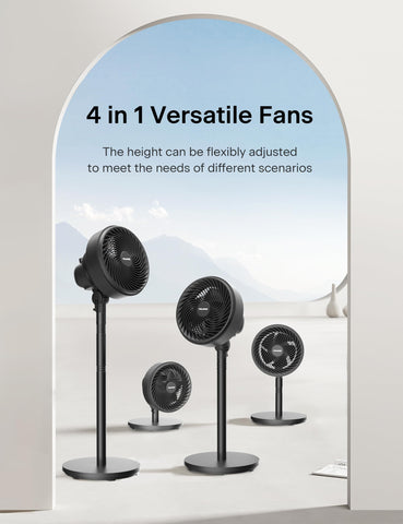 Pelonis pedestal fan demonstrates 75° vertical and 90° horizontal oscillation for full-room airflow.